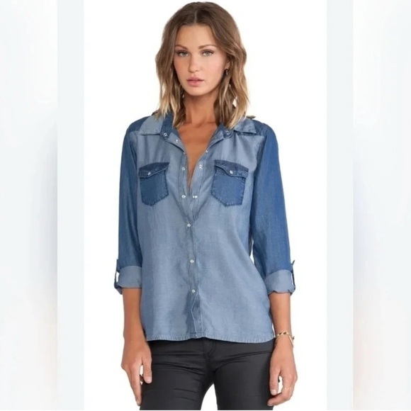 C&C CALIFORNIA Snap Front Denim Western Tencel Shirt size Large - Picture 1 of 12